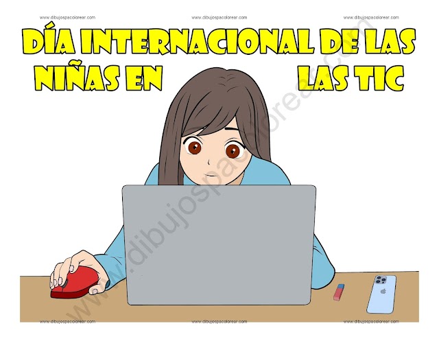 Dia internacional de las niñas en las TIC dibujo a color y para colorear